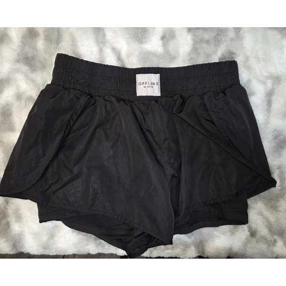 aerie Pants - Offline by Aerie The Hugger Black 2-in-1 Running Athletic Shorts XL